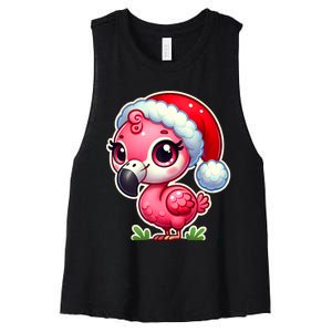 Flamingo Christmas Santa Claus Hat Xmas Holiday Tank Top Women's Racerback Cropped Tank