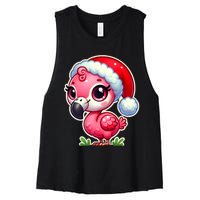 Flamingo Christmas Santa Claus Hat Xmas Holiday Tank Top Women's Racerback Cropped Tank