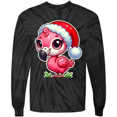 Flamingo Christmas Santa Claus Hat Xmas Holiday Tank Top Tie-Dye Long Sleeve Shirt