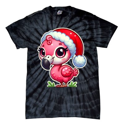 Flamingo Christmas Santa Claus Hat Xmas Holiday Tank Top Tie-Dye T-Shirt