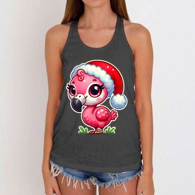 Flamingo Christmas Santa Claus Hat Xmas Holiday Tank Top Women's Knotted Racerback Tank