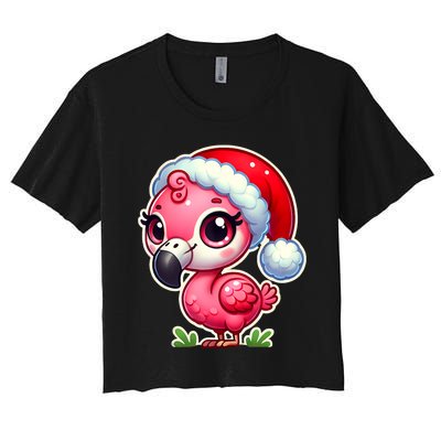 Flamingo Christmas Santa Claus Hat Xmas Holiday Tank Top Women's Crop Top Tee