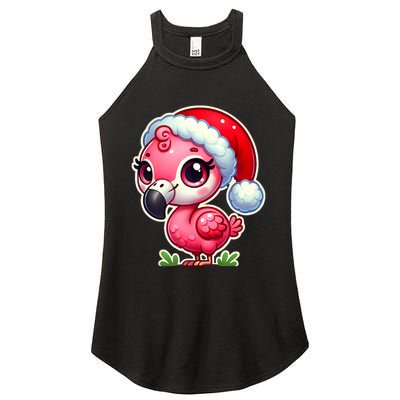 Flamingo Christmas Santa Claus Hat Xmas Holiday Tank Top Women's Perfect Tri Rocker Tank