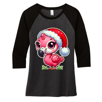 Flamingo Christmas Santa Claus Hat Xmas Holiday Tank Top Women's Tri-Blend 3/4-Sleeve Raglan Shirt