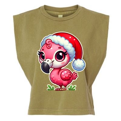 Flamingo Christmas Santa Claus Hat Xmas Holiday Tank Top Garment-Dyed Women's Muscle Tee