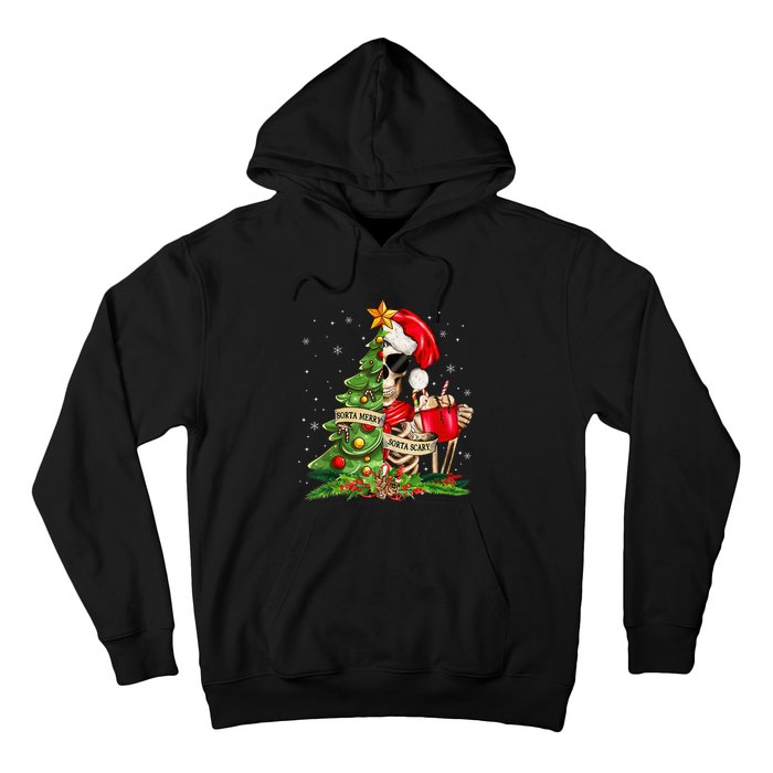 Funny Christmas Sorta Merry Sorta Scary Skeleton Xmas Tree Hoodie