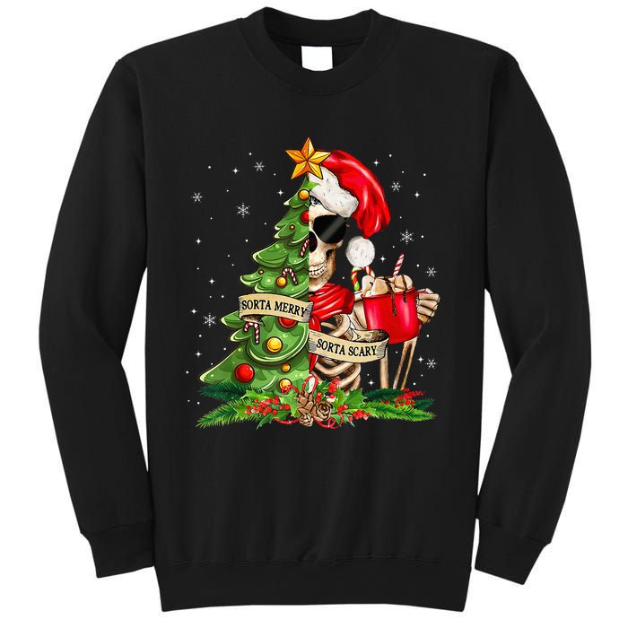 Funny Christmas Sorta Merry Sorta Scary Skeleton Xmas Tree Sweatshirt