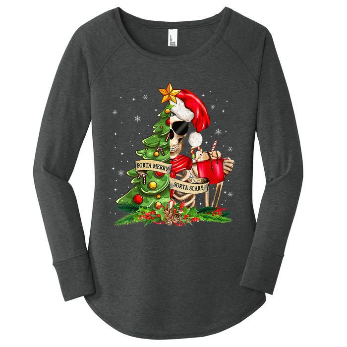 Funny Christmas Sorta Merry Sorta Scary Skeleton Xmas Tree Women's Perfect Tri Tunic Long Sleeve Shirt