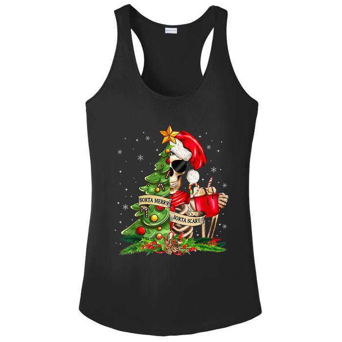 Funny Christmas Sorta Merry Sorta Scary Skeleton Xmas Tree Ladies PosiCharge Competitor Racerback Tank