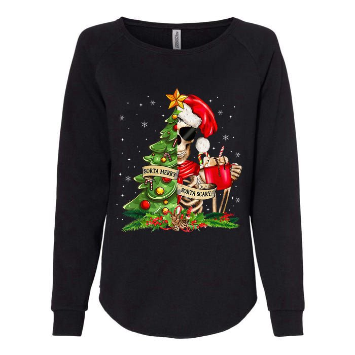 Funny Christmas Sorta Merry Sorta Scary Skeleton Xmas Tree Womens California Wash Sweatshirt