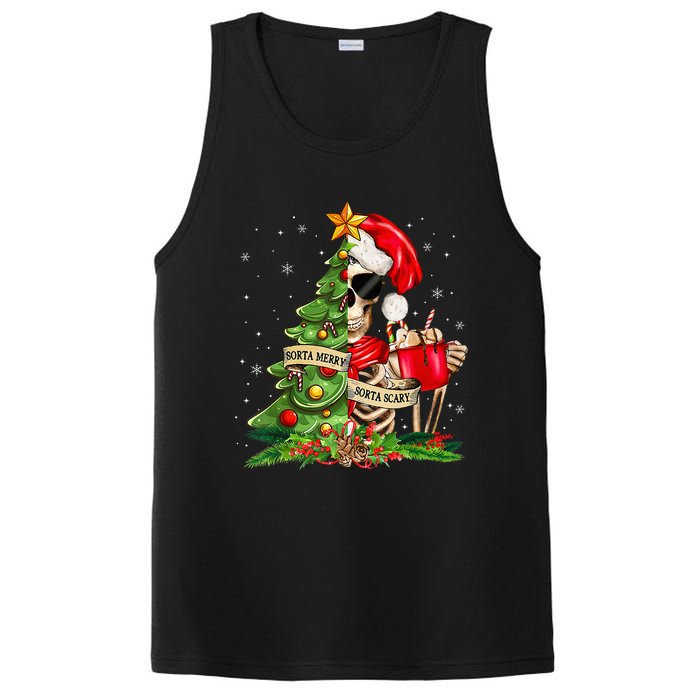 Funny Christmas Sorta Merry Sorta Scary Skeleton Xmas Tree PosiCharge Competitor Tank