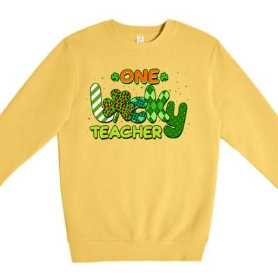 Funny Cute St Patrick's Day One Lucky Teacher Premium Crewneck Sweatshirt