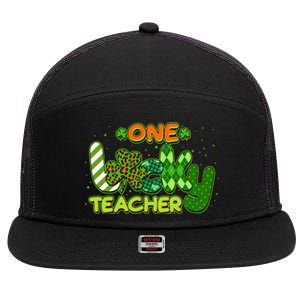 Funny Cute St Patrick's Day One Lucky Teacher 7 Panel Mesh Trucker Snapback Hat