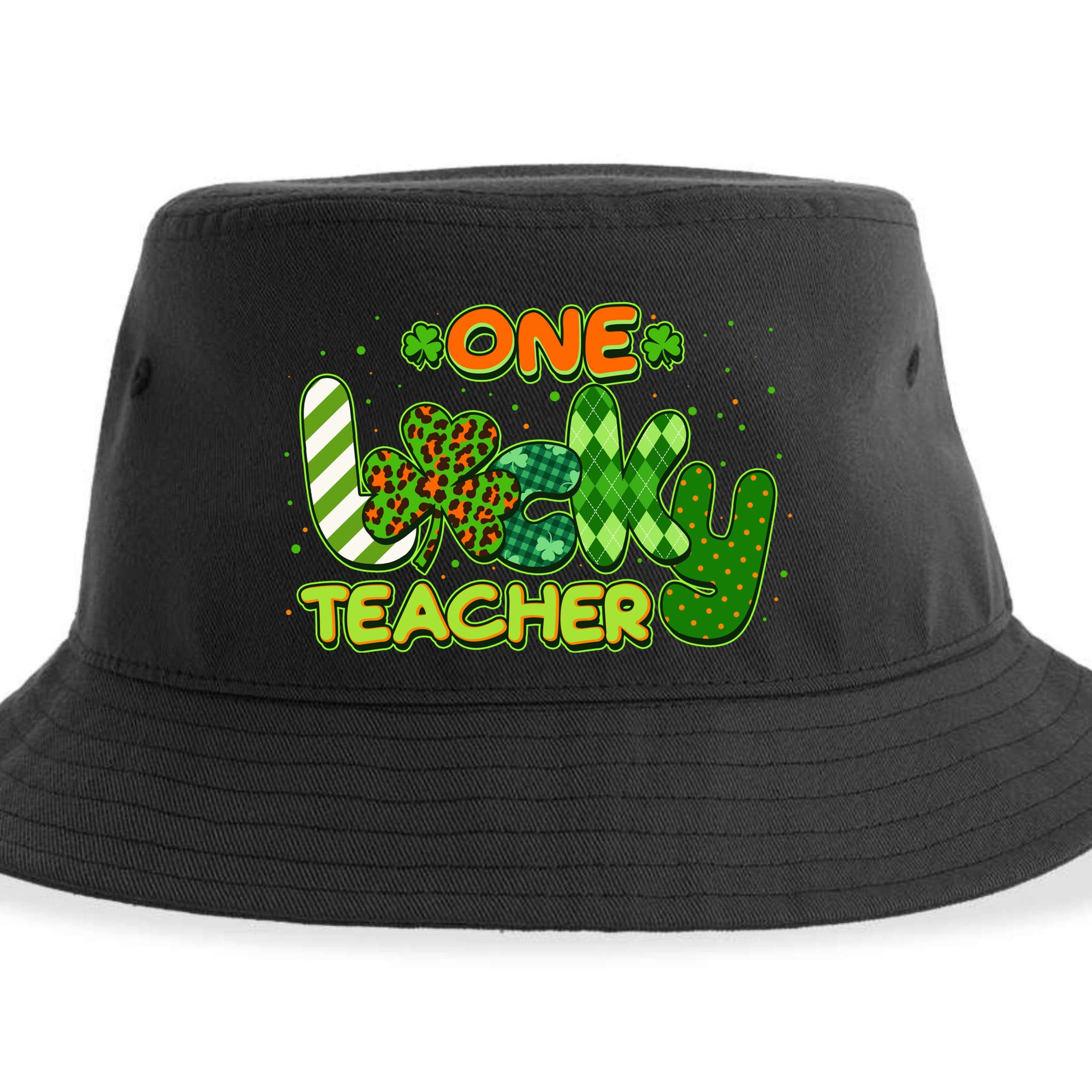 Funny Cute St Patrick's Day One Lucky Teacher Sustainable Bucket Hat