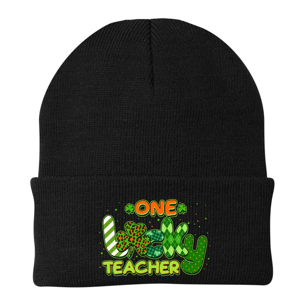 Funny Cute St Patrick's Day One Lucky Teacher Beanie
