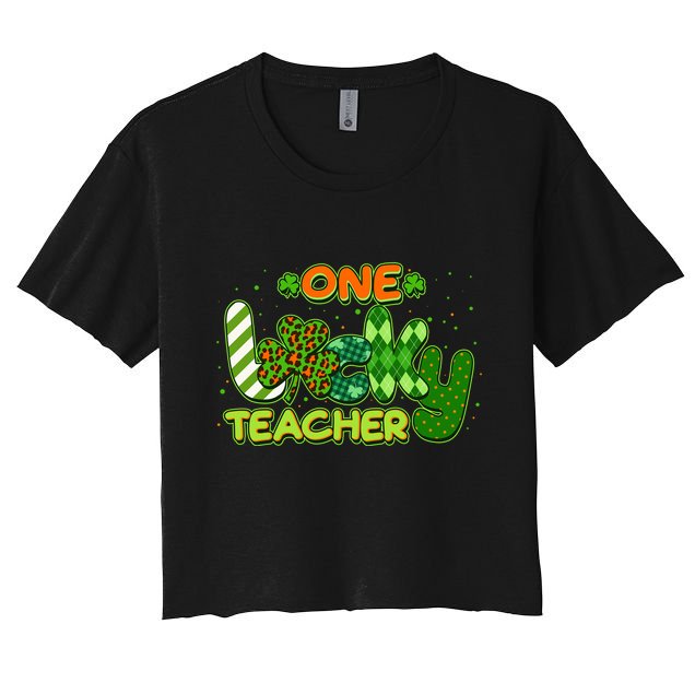 Funny Cute St Patrick's Day One Lucky Teacher Crop Top