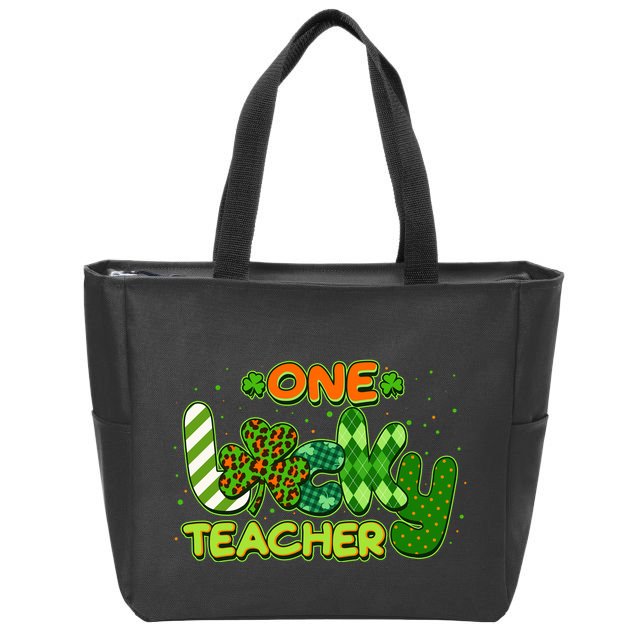Funny Cute St Patrick's Day One Lucky Teacher Zip Tote Bag