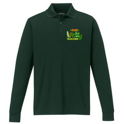 Funny Cute St Patrick's Day One Lucky Teacher Performance Long Sleeve Polo