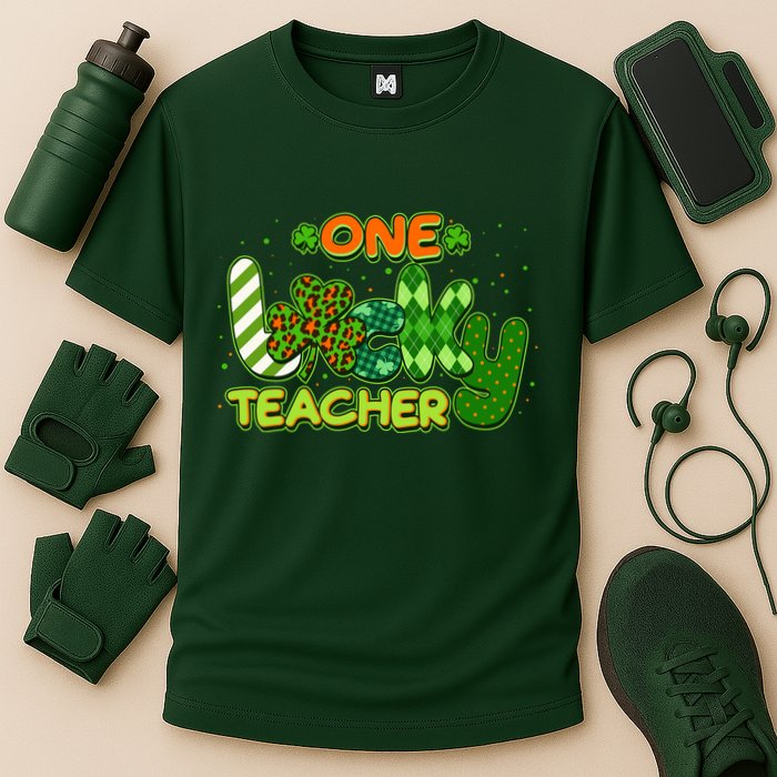 Funny Cute St Patrick's Day One Lucky Teacher Cooling Performance Crew T-Shirt