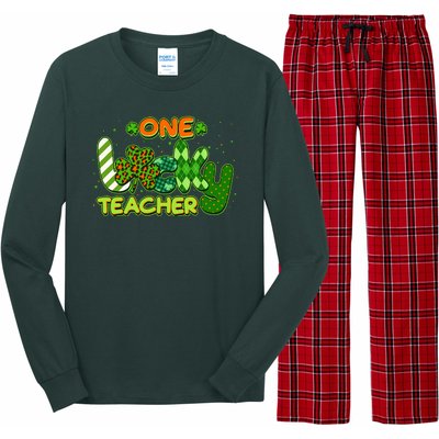 Funny Cute St Patrick's Day One Lucky Teacher Long Sleeve Pajama Set