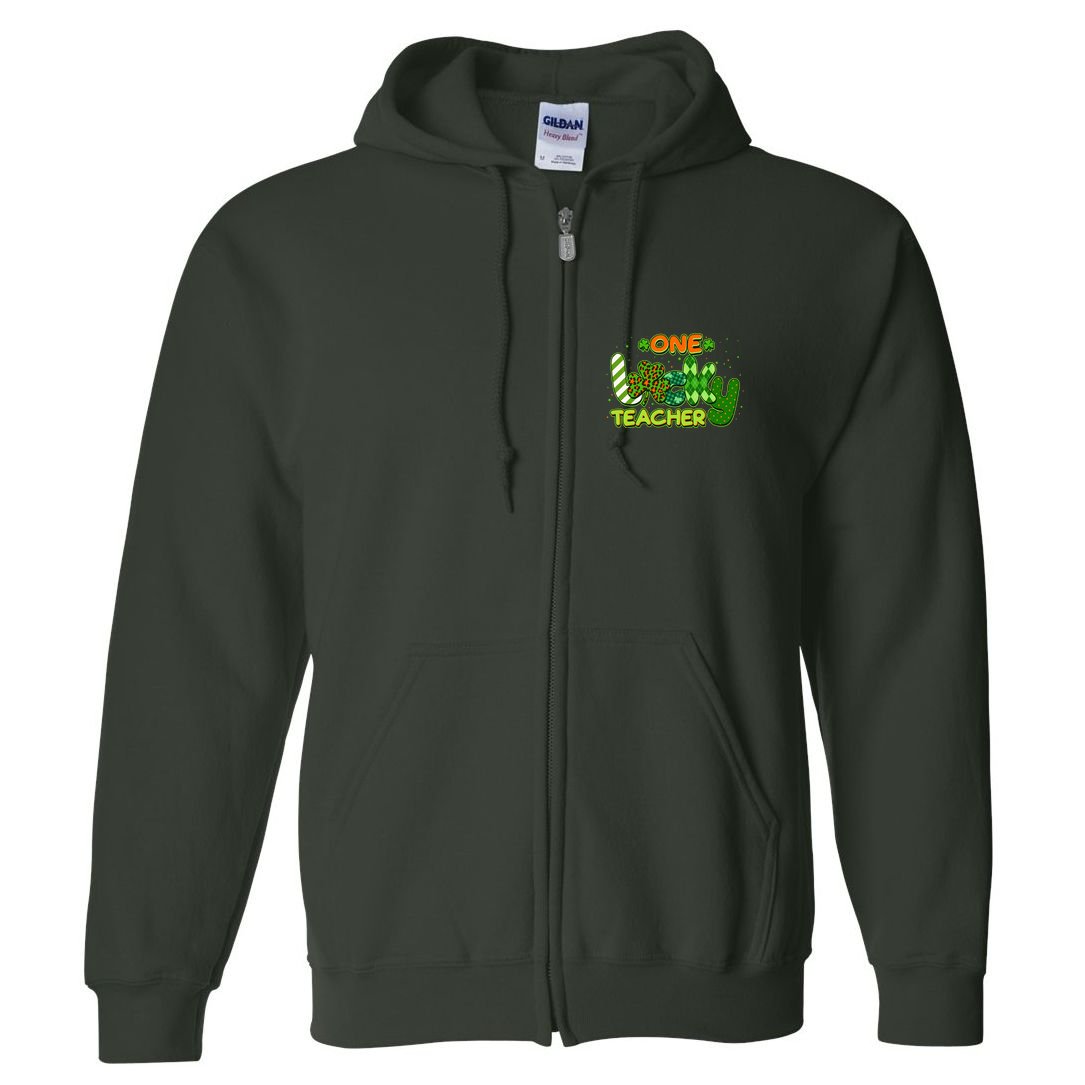 Funny Cute St Patrick's Day One Lucky Teacher Full Zip Hoodie
