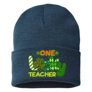 Funny Cute St Patrick's Day One Lucky Teacher Sustainable Knit Beanie