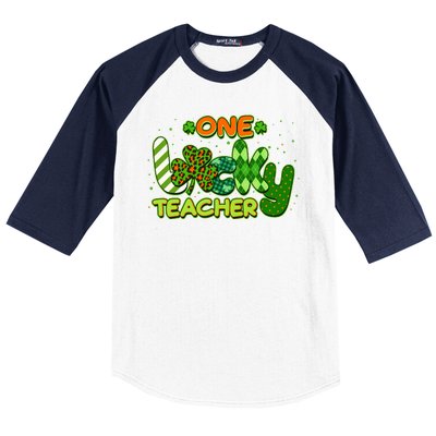 Funny Cute St Patrick's Day One Lucky Teacher Baseball Sleeve Shirt