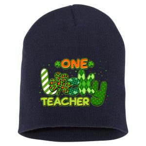 Funny Cute St Patrick's Day One Lucky Teacher Short Acrylic Beanie