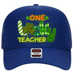 Funny Cute St Patrick's Day One Lucky Teacher High Crown Mesh Back Trucker Hat