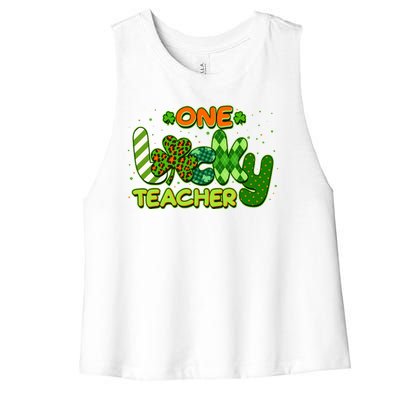 Funny Cute St Patrick's Day One Lucky Teacher Women's Racerback Cropped Tank