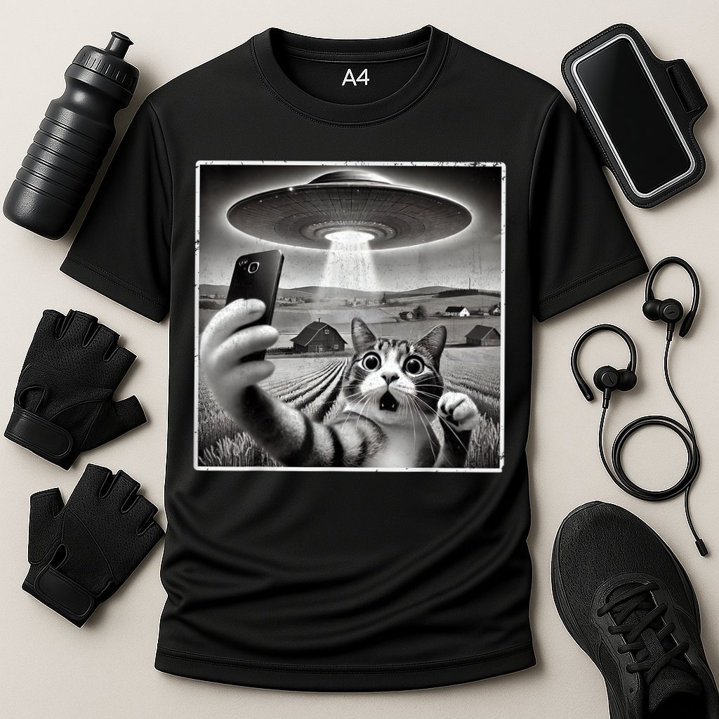Funny Cat Selfie With Alien UFO Cat Performance Shirt