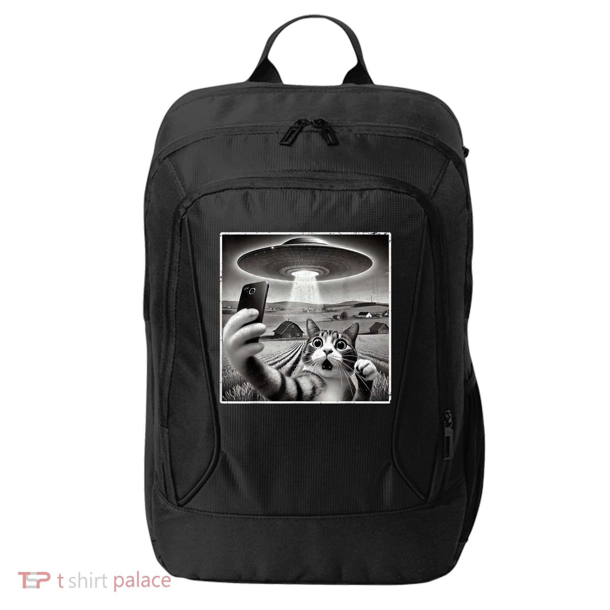 Funny Cat Selfie With Alien UFO Cat City Backpack