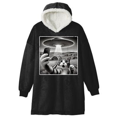 Funny Cat Selfie With Alien UFO Cat Hooded Wearable Blanket