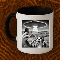 Funny Cat Selfie With Alien UFO Cat Mug