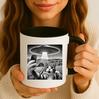 Funny Cat Selfie With Alien UFO Cat Mug