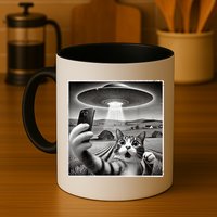 Funny Cat Selfie With Alien UFO Cat Mug