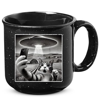 Funny Cat Selfie With Alien UFO Cat 15oz Campfire Ceramic Mug