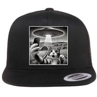 Funny Cat Selfie With Alien UFO Cat Flat Bill Trucker Hat
