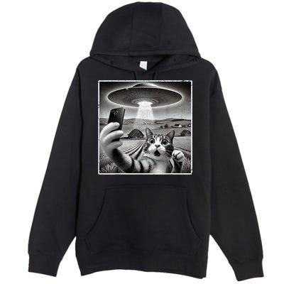 Funny Cat Selfie With Alien UFO Cat Premium Pullover Hoodie