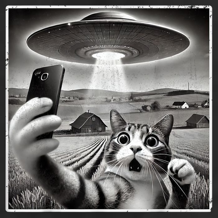 Funny Cat Selfie With Alien UFO Cat Large Microfiber Waffle Golf Towel