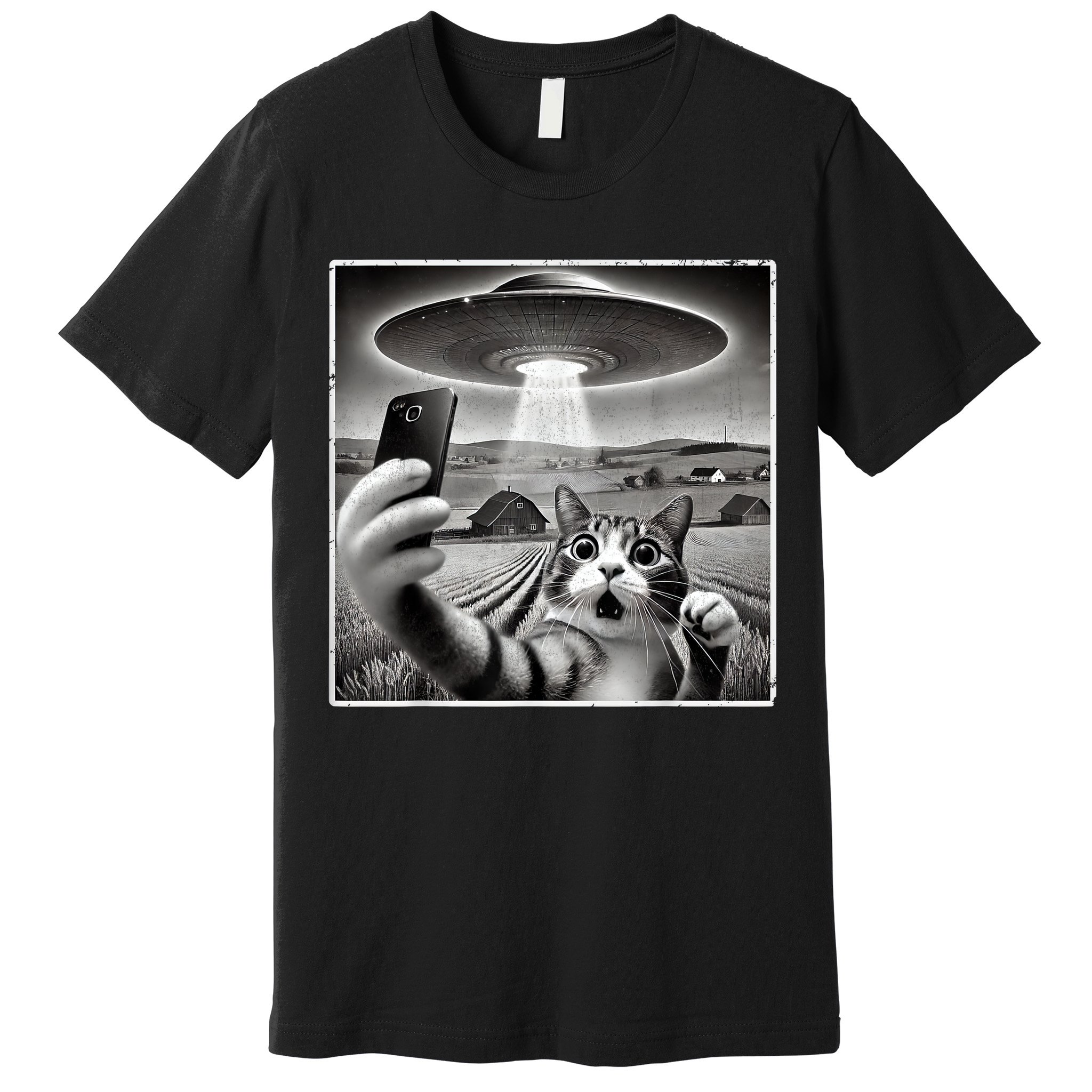 Funny Cat Selfie With Alien UFO Cat Premium T-Shirt