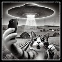 Funny Cat Selfie With Alien UFO Cat Pom Pom 12in Knit Beanie