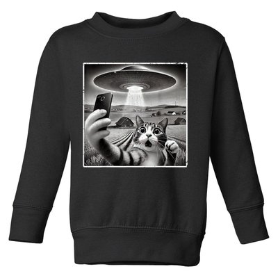 Funny Cat Selfie With Alien UFO Cat Toddler Sweatshirt