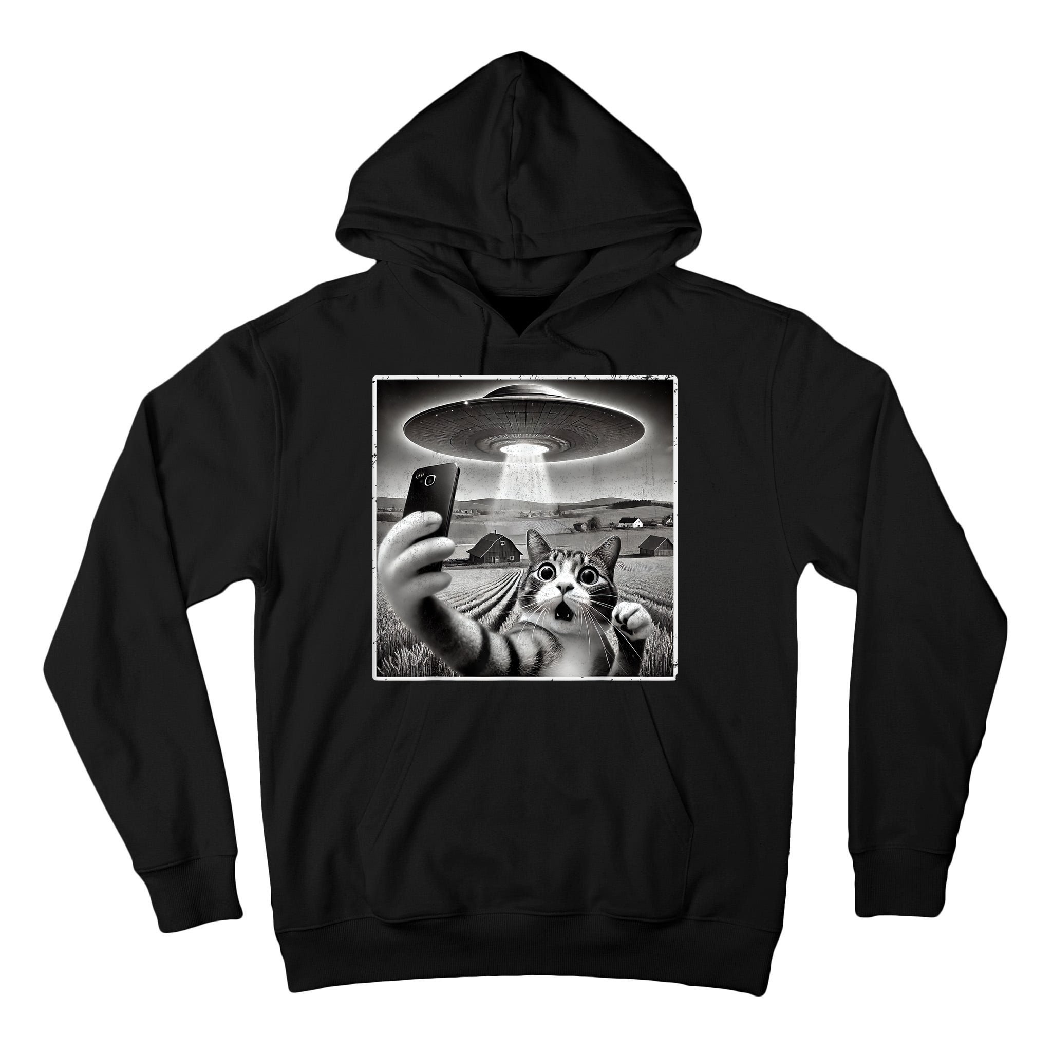 Funny Cat Selfie With Alien UFO Cat Tall Hoodie
