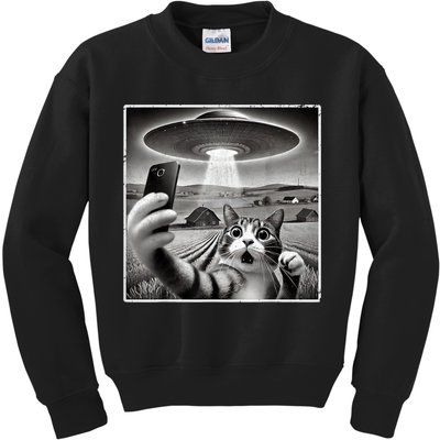 Funny Cat Selfie With Alien UFO Cat Kids Sweatshirt