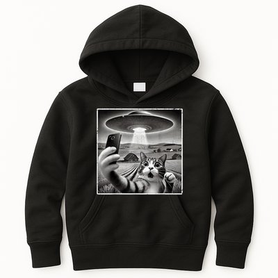 Funny Cat Selfie With Alien UFO Cat Kids Hoodie