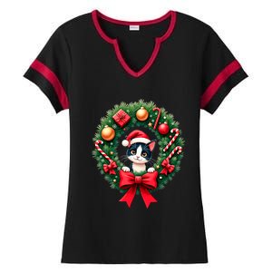 Funny Cat Santa Advent Crown Christmas Cats Lover Cat Mom Meaningful Gift Ladies Halftime Notch Neck Tee