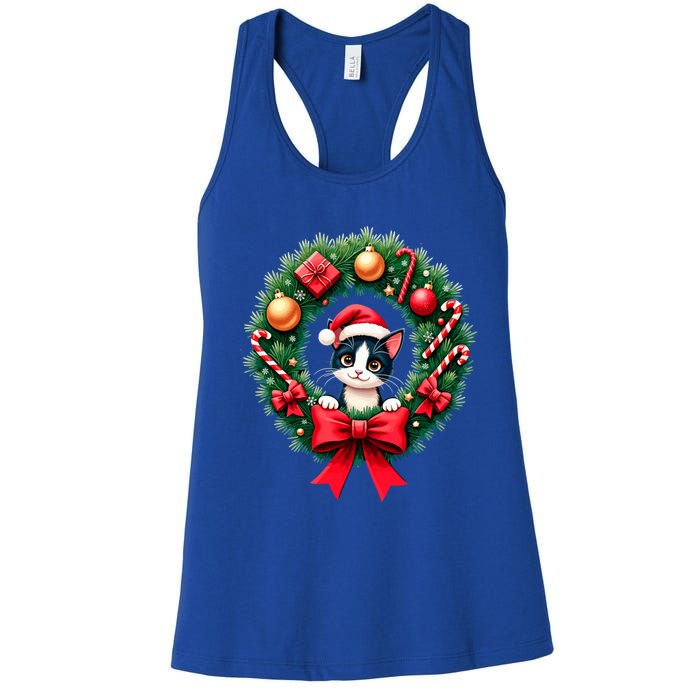 Funny Cat Santa Advent Crown Christmas Cats Lover Cat Mom Meaningful Gift Women's Racerback Tank