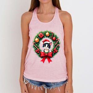 Funny Cat Santa Advent Crown Christmas Cats Lover Cat Mom Meaningful Gift Women's Knotted Racerback Tank