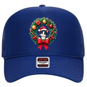 Funny Cat Santa Advent Crown Christmas Cats Lover Cat Mom Meaningful Gift High Crown Mesh Back Trucker Hat